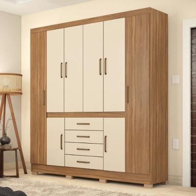 Guarda-roupa Casal 8 Portas 4 Gavetas 201cm Multimóveis Cr35288 Amêndola/off White