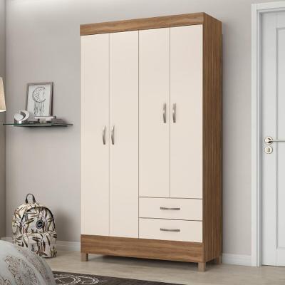 Guarda-roupa Solteiro 4 Portas 2 Gavetas 110cm Multimóveis Cr35281 Amêndola/off White