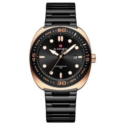 Relógio Esportivo Masculino Pulseira De Aço Inoxidável 30m à Prova D 'água Preto Dourado