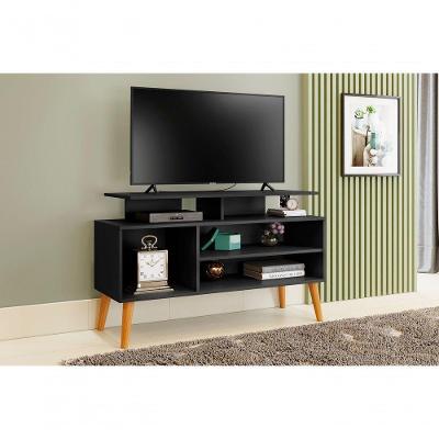 Rack Lion Sala Estar Tv Estante Com Nichos E Prateleiras Cor:preto/canela