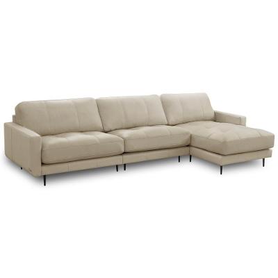 Sofá 4 Lugares Com Chaise Direito Sala Living 316cm Logus L06 Couro Bege Areia - Lyam Decor