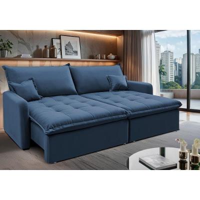 Sofá Sem Caixa Retrátil 1,80m Softgel Luna Velusoft Azul Cama Inbox