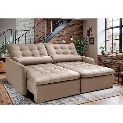 Sofá Sem Caixa Retrátil 1,80m Softgel Celeste Velusoft Bege Cama Inbox