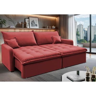 Sofá Sem Caixa Retrátil 2,00m Softgel Luna Velusoft Vermelho Cama Inbox