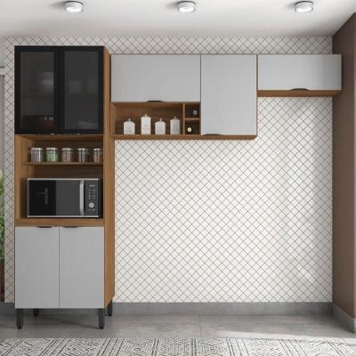Armário De Cozinha Modulada Compacta 260cm 3 Pçs Multimóveis Cr20471 Amêndola Nude Prime
