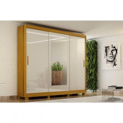 Armario Roupeiro Florença 3 Portas 4 Gavetas C-kit 2 Espelhos E Com Pes Chf Cinamomo-off White