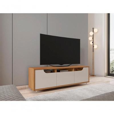 Rack Jersey 160cm C/ Gaveta 2 Portas E Prateleiras P/ Itens Sala De Estar Cedro Off White