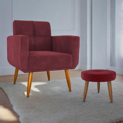 Jogo Poltrona E Puff Para Sala Hazen Veludo Vinho