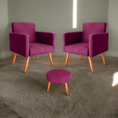 Conjunto Poltronas E Puff Iara Veludo Turkey Vinho