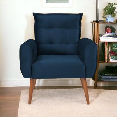 Poltrona Decorativa Para Sala Ravi Veludo Azul