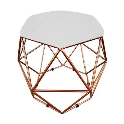 Puff Aramado Hexágono Suede Base Bronze - D'rossi Branco