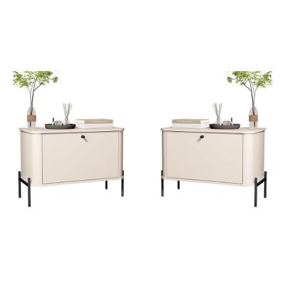 Conjunto Mesa De Cabeceira Albania Off White Preto