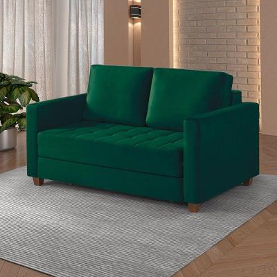 Sofá Cama 2 Lugares 150 Casal Veludo Paris Verde C/ Castanho