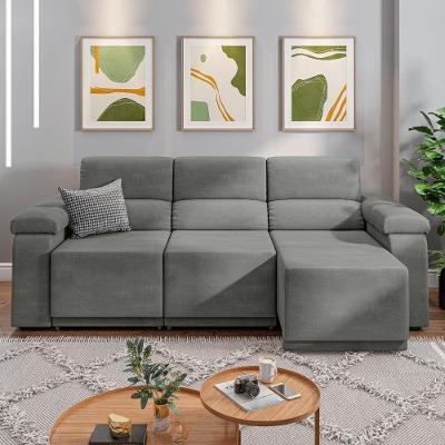Sofá Retrátil Desmontável Suede 2,10m 3 Lugares Fox Cinza Cinza