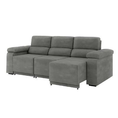Sofá Retrátil Desmontável Suede 2,10m 3 Lugares Fox Cinza Cinza