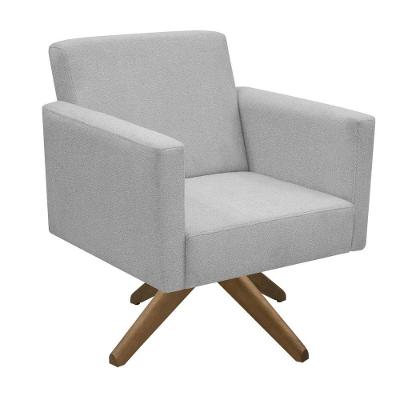 Poltrona Jade Aconchego Decor Tecido Boucle Base Giratória Cinza Escuro