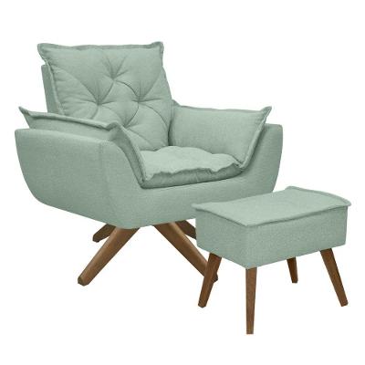 Kit Poltrona E Puff Opala Com Base Em Madeira Tecido Boucle Verde