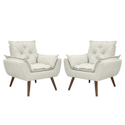 Kit De 2 Poltronas Opala Conforto Tecido Boucle Pés Trapézio Off White
