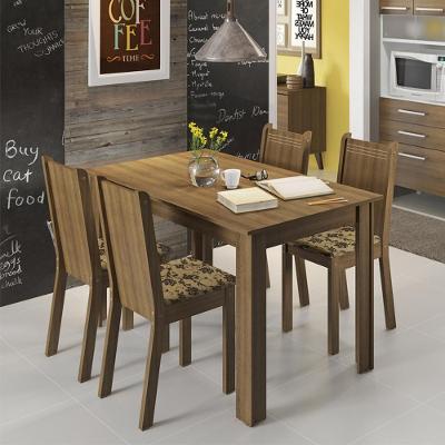 Sala Jantar Rosie Rustic/Floral Bege Mesa 4 Cadeiras Madesa