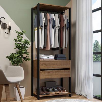 Closet Aberto Guarda-roupa 2 Gavetas 70cm Madesa Rustic/Preto