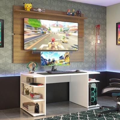 Mesa Gamer Madesa e Painel para TV até 65 Polegadas Branco