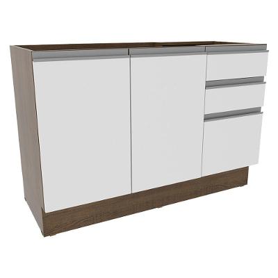 Balcão de Pia Glamy Rustic/Branco 2 Portas 3 Gavetas Madesa
