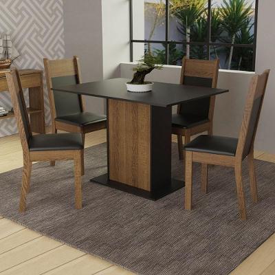 Conjunto Sala De Jantar Madesa Sheila Mesa Tampo De Madeira Com 4 Cadeiras Preto/Rustic