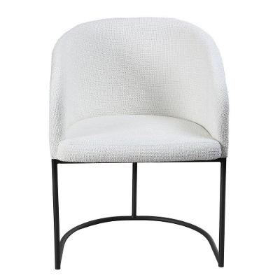 Poltrona Estofada Com Base Fixa Em Aço Carbono Pintura Epóxi – Mavie Exclusiva Linho Aveludado Branco