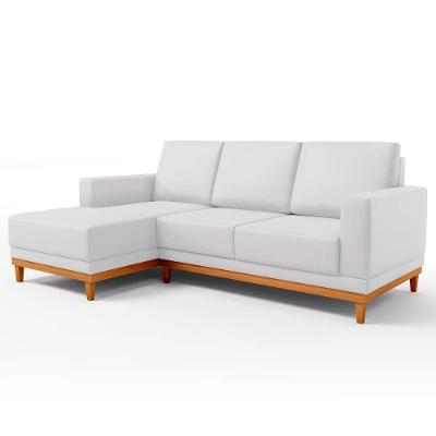 Sofá 200cm 3 Lugares Com Chaise Direito Couríssimo Branco