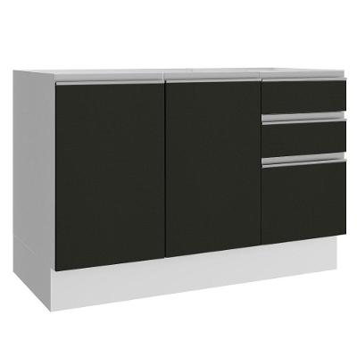 Balcão de Pia Madesa Glamy 2 Portas e 3 Gavetas Branco Preto