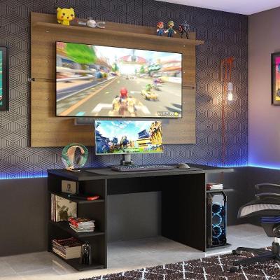 Mesa Gamer Madesa e Painel para TV até 65 Polegadas Preto