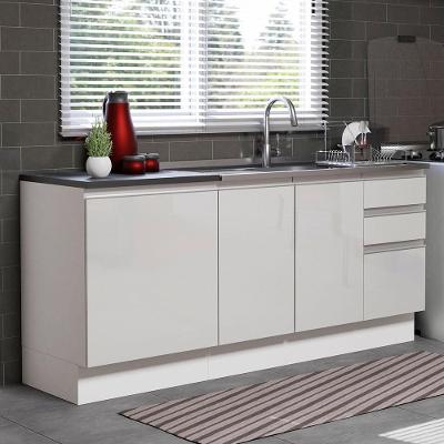Kit Com 2 Balcões De Cozinha Frentes Branco Brilho Branco