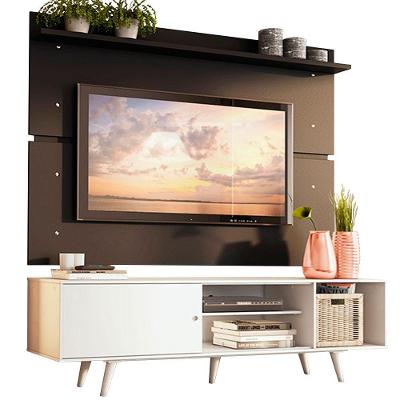 Rack Dubai e Painel Tv até 65" com Pés Branco/preto Madesa