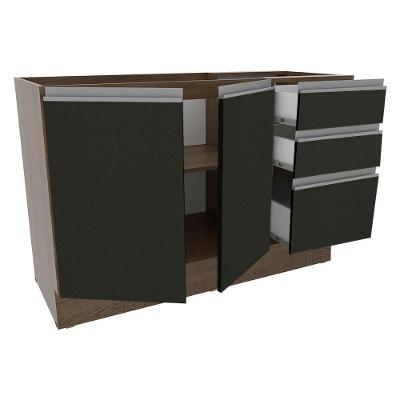 Balcão de Pia Madesa Glamy 2 Portas e 3 Gavetas Rustic Preto