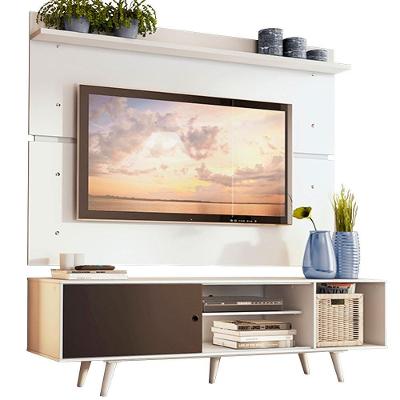 Rack Dubai e Painel Tv até 65" com Pés Branco/preto Madesa
