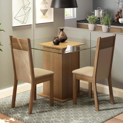 Conjunto Sala De Jantar Mesa Tampo Vidro 2 Cadeiras Madesa