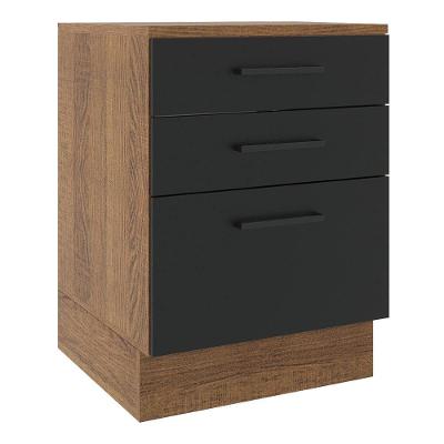 Balcão Madesa Agata 60cm 3 Gavetas Rustico Preto