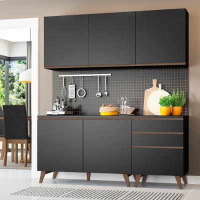 Cozinha Reims Preto Balcão 5 Portas 3 Gavetas Madesa