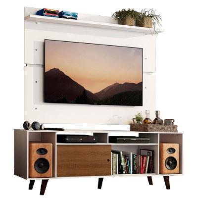 Rack Madesa Cancun com Pés e Painel para Tv Até 65'' Branco