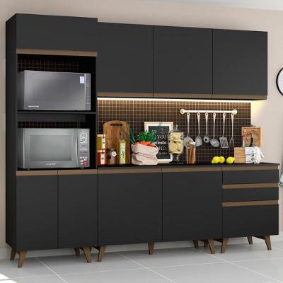 Cozinha Reims Preto com Balcão 8 Portas 3 Gavetas Madesa