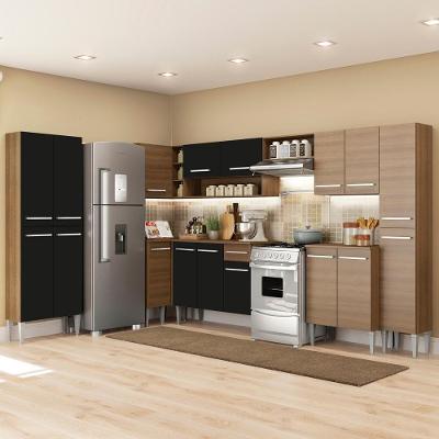 Cozinha Canto Reto Emilly 17 Portas 1 Gaveta Preto Madesa