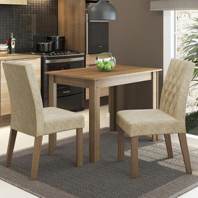 Conjunto Sala De Jantar Mesa Tampo De Madeira 2 Cadeiras Ru