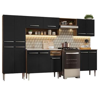 Armário De Cozinha Completa 293cm Com Pia Rustic/preto Emilly Madesa 08 Rustic/preto