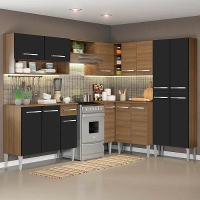 Cozinha Canto Reto Emilly 417 Armário e Balcão Preto Madesa