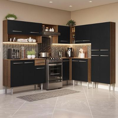Armário De Cozinha Completa De Canto 417cm Rustic/Preto Emilly Madesa 02