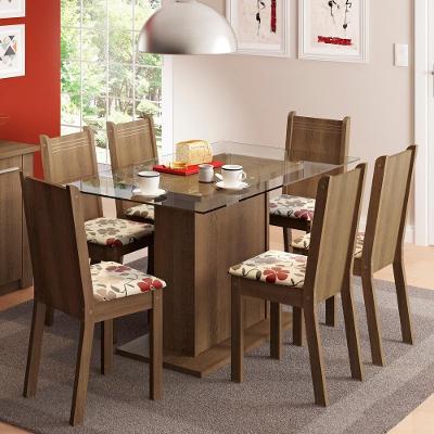 Conjunto Sala Jantar Gales Madesa Mesa Tampo Vidro 6 Cadeira