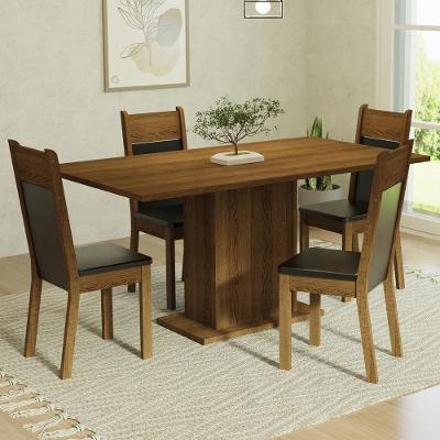Conjunto Sala De Jantar Mesa Tampo De Madeira 4 Cadeiras Rustic/Preto Elisa Madesa Rustic/Preto