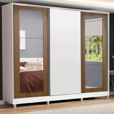 Guarda-roupa Casal Eros 3 Portas de Correr com Espelhos com Pés Madesa