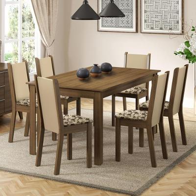 Conjunto - Sala de Jantar Madesa Mesa Tampo Madeira 6 Cadeiras