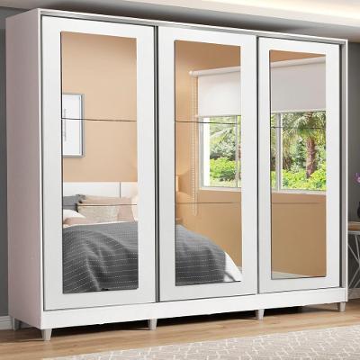 Guarda-roupa Casal Eros 3 Portas de Correr de Espelho com Pés Madesa